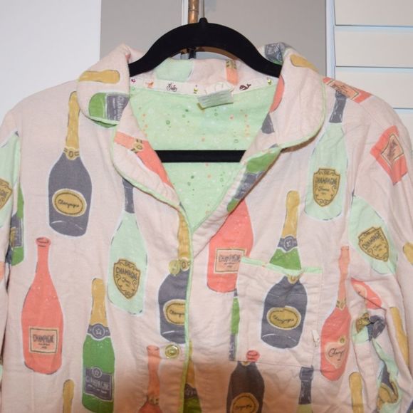 Munki Munki Champagne Bottles Flannel PJ Top - Picture 8 of 8